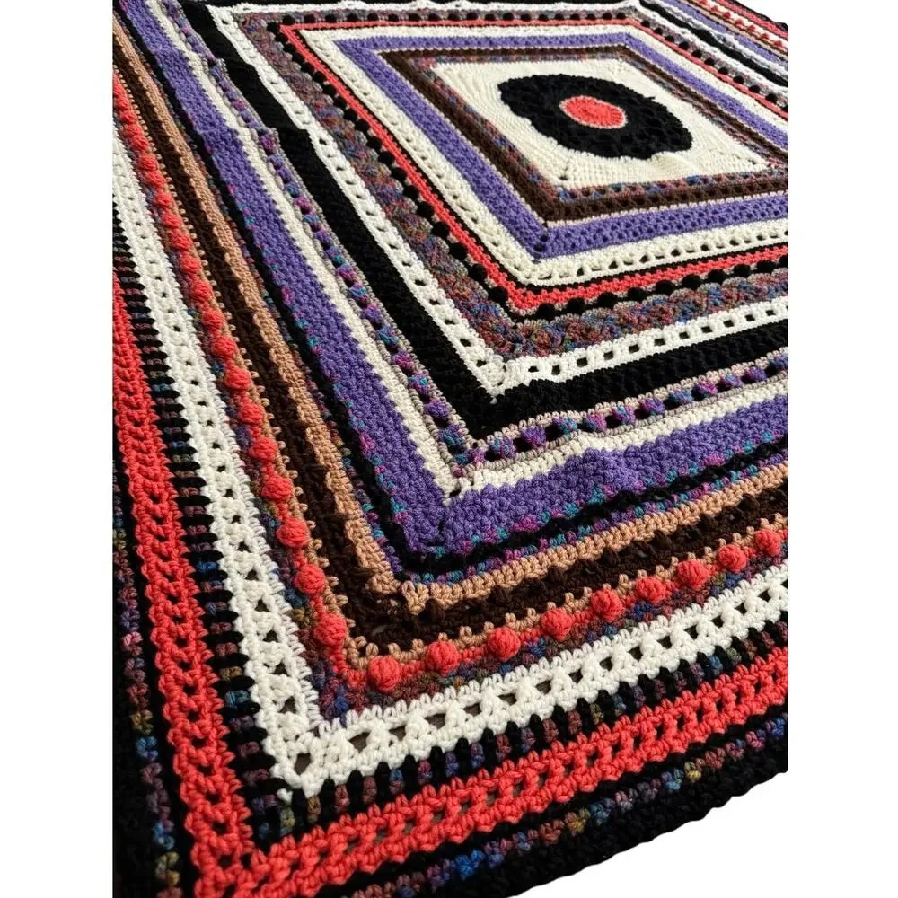 Handmade Crochet Afghan Granny Blanket Pride heavy stitch Boho Rainbow 58”x 60”